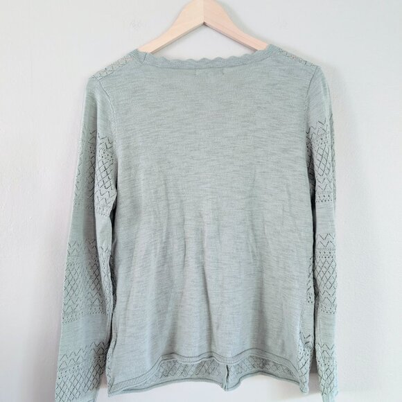 NWT Frye Pointelle Scallop Button Cardigan V-Neck Cottagecore Seafoam Green M - Picture 6 of 7